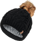 Ponytail Beanies for Women Messy Bun Winter Hat with Tail Hole Warm Lined Knit Skull Beanie Outdoor Runner Cap