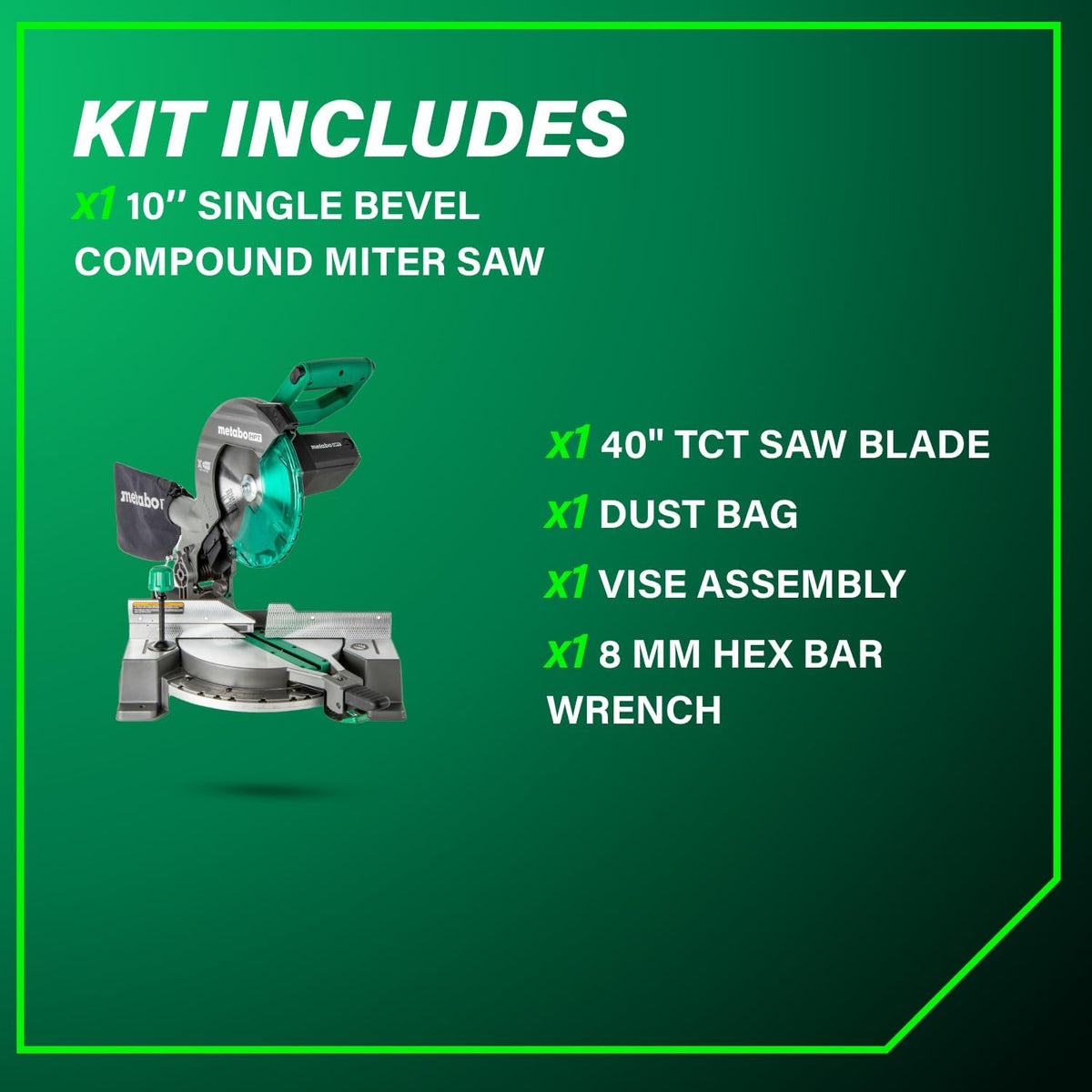 Metabo HPT 10-Inch Compound Miter Saw, 15-Amp, Single Bevel, C10FCG2