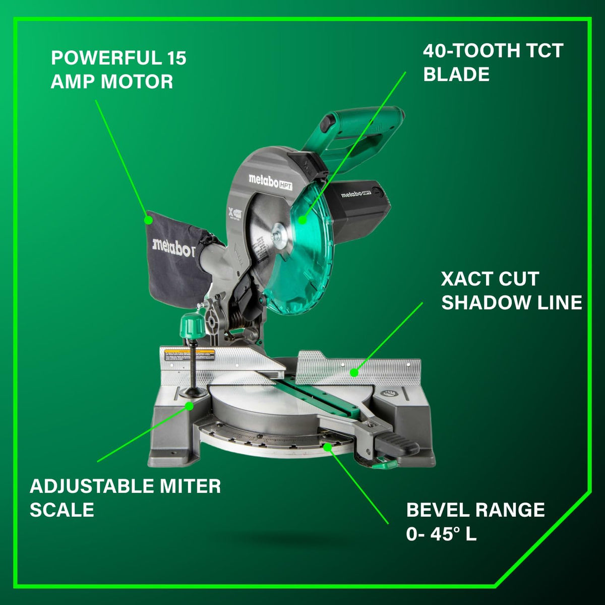 Metabo HPT 10-Inch Compound Miter Saw, 15-Amp, Single Bevel, C10FCG2