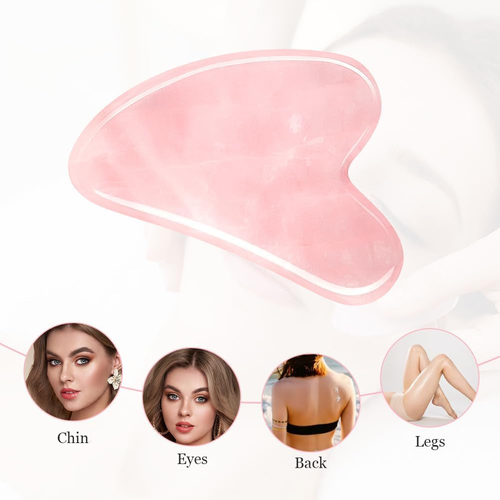 Gua Sha Facial Tools Rose Quartz Guasha Tools for Face & Eye Gua Sha Stone Skin Care Body Tighten Skin Massage Tools for Puffiness Reducing & Jawline Sculpting Face Stone Gua Sha Tools (Pink)