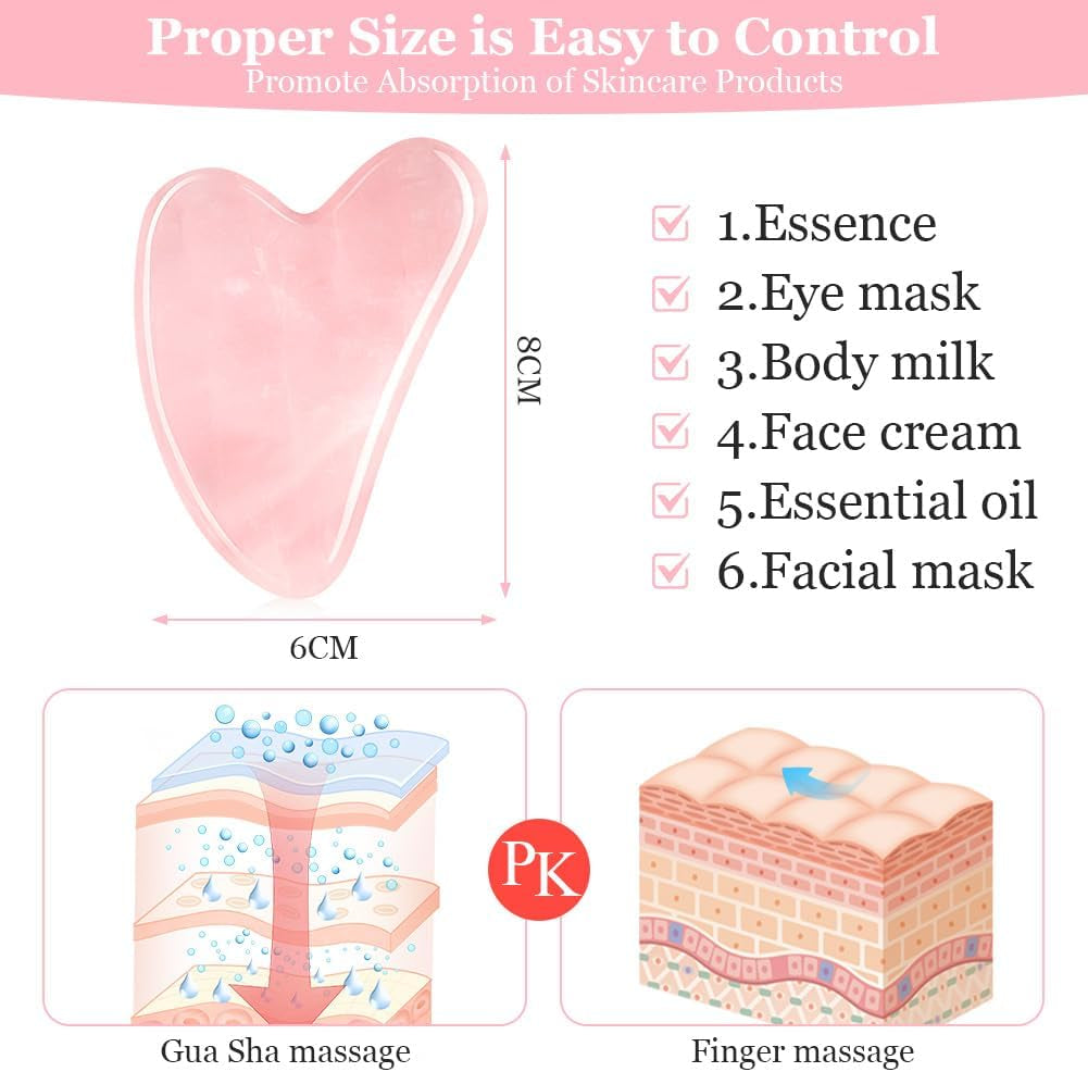 Gua Sha Facial Tools Rose Quartz Guasha Tools for Face & Eye Gua Sha Stone Skin Care Body Tighten Skin Massage Tools for Puffiness Reducing & Jawline Sculpting Face Stone Gua Sha Tools (Pink)